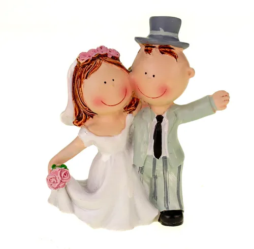 Hochzeitspaar Figur Tischdeko 9 cm - Tortendeko Brautpaar mit Blumenstrauß bunt