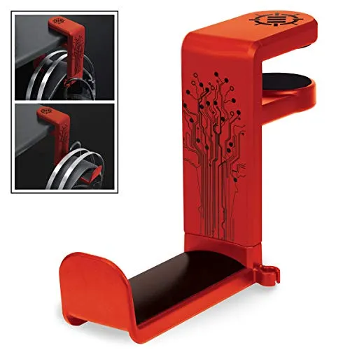ENHANCE PC Gaming Headset Kopfhörer Halterung Hanger Mount Kopfhörer Stand mit verstellbaren & Schwenkarm, unter Schreibtisch Clamp auf Design, Universal Fit & Erbaut in Kabel Clip Organizer - Rot