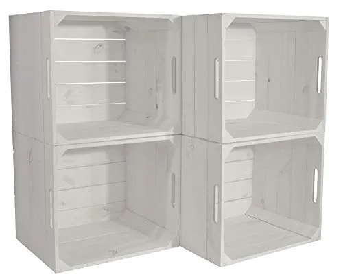 CHICCIE Holzkiste Kallax Aufbewahrungsbox Weiß 33x38x33cm (4 St) - Praktische Aufbewahrungskisten für Ikea Kallax Regal, ideal für Spielzeug und Bücher. Handgemacht im skandinavischen Design, mit großen Griffringen für einfachen Zugriff und 40 Litern Volumen.