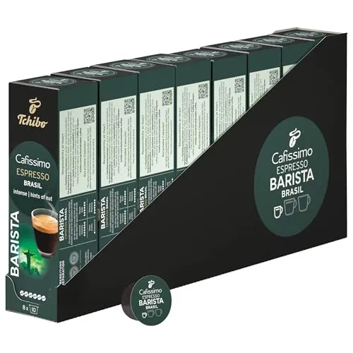 Tchibo Cafissimo Vorratsbox Espresso Brasil Kaffeekapseln, 80 Stück – 8 x 10 Kapseln (Espresso, ausdrucksstark mit Nussnote), nachhaltig & fair gehandelt