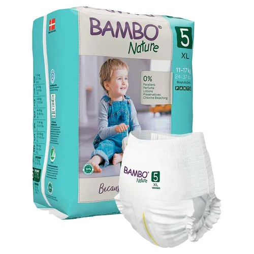 Bambo Nature Pants Gr. 5 - 12-18 kg, 95 Stück - Öko-freundliche Windeln, dermatologisch getestet und frei von schädlichen Chemikalien, ideal für empfindliche Babyhaut und mit 30% recyceltem Kunststoff verpackt.
