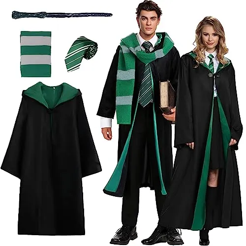 Kitimi Magic Robe, Umhang,4PCS Zauberer Cosplay Kostüm für Erwachsene,with Cape,Magic Wand,Glasses,Scarf,Tie,Halloween Wizard Costume for Cosplay,Carnival,Fancy Dress XL