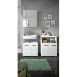 Badkombination Ice 135 cm – Elegant in Weiß - Badmöbel-Set mit Waschbeckenunterschrank, Spiegelschrank und Standschrank in strahlendem Weiß. Bietet großzügigen Stauraum und verleiht Ihrem Badezimmer einen modernen, eleganten Look.