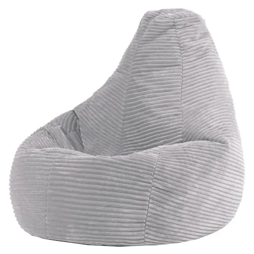 Icon Dalton Sitzsack Kinder, Grau - Bequemer Sitzsack in Sesselform aus flauschigem Cordstoff, ideal für Kinderzimmer, Spielzimmer oder als Leseecke.
