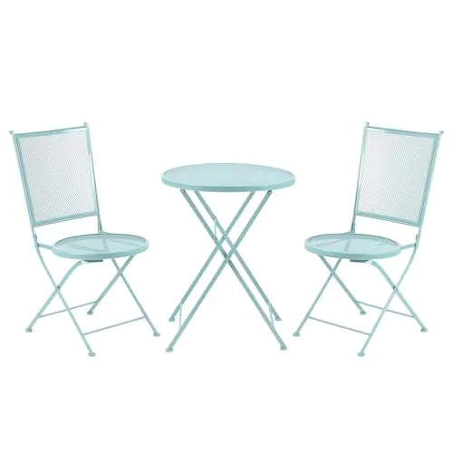 Outsunny Outdoor Bistro Set Metall Hellblau – Klappbar und Wetterfest - Modernes Bistro-Set mit 2 Klappstühlen und 1 Klapptisch. Ideal für Balkon oder Garten, leicht und platzsparend. Der pulverbeschichtete Metallrahmen sorgt für Stabilität und Langlebigkeit.