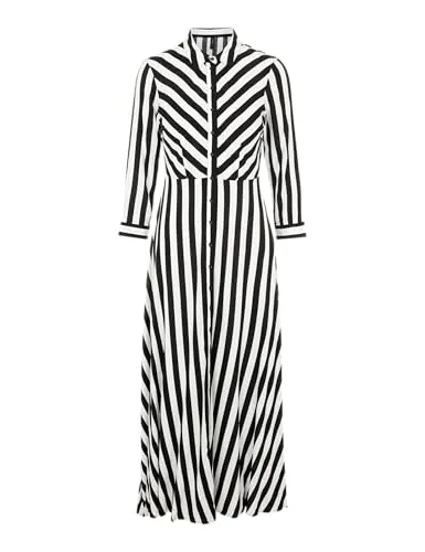 Y.A.S Damen YASSAVANNA Long Shirt Dress - Elegantes Kleid in Schwarz mit weißen Streifen - Freizeitkleid für Damen, aus atmungsaktiver Viskose mit umweltfreundlicher LENZING ECOVERO-Faser, ideal für frühlingshafte Anlässe.