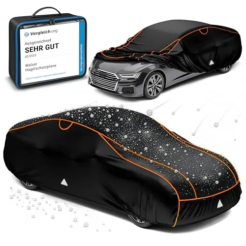 WALSER Hagelschutz Abdeckplane Auto Perma Protect, TÜV geprüfte Vollgarage für optimalen Fahrzeugschutz - Die WALSER Hagelschutz Abdeckplane bietet erstklassigen Schutz vor Hagel und Witterungseinflüssen. Mit einer 4 mm dicken Schaumstoffschicht und robustem Material sorgt sie für zuverlässige Haltbarkeit und perfekten Sitz auf vielen Fahrzeugen.