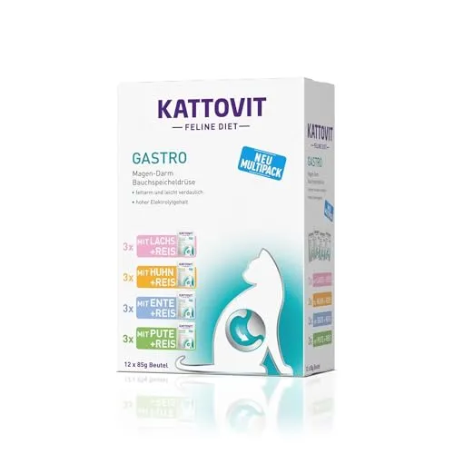 Kattovit Multipack Gastro - 12x85g - Diätetisches Nassfutter für Katzen mit speziellen Bedürfnissen, fördert die Nährstoffaufnahme und sorgt für Genuss bei jeder Mahlzeit. Ideal für empfindliche Katzen mit besonderen Anforderungen.