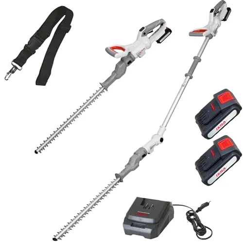 IKRA 2in1 Akku Heckenschere ICPH 2050 - Heckenscheren mit Teleskopstange für hohe Hecken, 2x 20V Akku inklusive, ergonomischer Griff und 50cm Schnittlänge für präzises Schneiden.