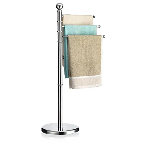 Caro-Möbel Handtuchständer PETRA - Handtuchständer für modernes Badezimmerdesign, freistehend mit 3 beweglichen Handtuchstangen für platzsparendes Trocknen und stabilen Standfuß.