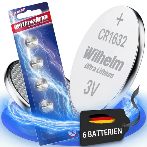 CR1632 WILHELM Lithium Knopfzelle 3V 140 mAh ø16 x 3,2 mm Batterie DL1632 6 x