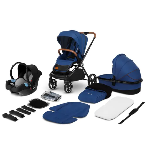 lionelo Kombi-Kinderwagen MIKA 3in1 - Blau, UPF 50+ Matratze - Kombikinderwagen für Kinder bis 22 kg, mit verstellbarer Rückenlehne und XXL Regenschutz für optimalen Komfort und Sicherheit.
