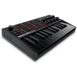 AKAI Professional MPK Mini MK3 Black B-Stock - B-Stock Mini MIDI Controller in Schwarz; 25 anschlagsdynamische Tasten, 8 MPC Pads und integrierter Arpeggiator; ideal für kreative Musikproduktion im Tonstudio.