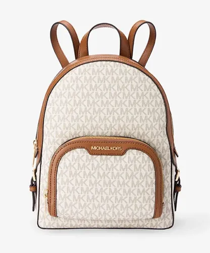 Michael Kors Rucksack Jaycee - Tagesrucksack in Weiß und Braun, praktisch mit vielen Innentaschen und verstellbaren Riemen für optimalen Komfort