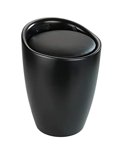WENKO Badhocker Candy Schwarz matt - Wäschekorb & Sitzgelegenheit in einem: Der robuste Badhocker mit 20 L Stauraum überzeugt durch sein elegantes Design und ist ideal für Badezimmer und Wohnzimmer.