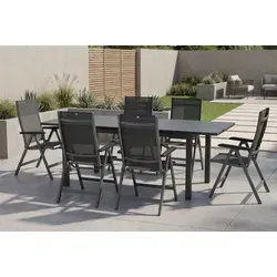 KETTLER BasicPlus Premium Garten-Essgruppe, anthrazit, Alu/Spraystone, Tisch 180/240x90 cm, 6 Klappstühle