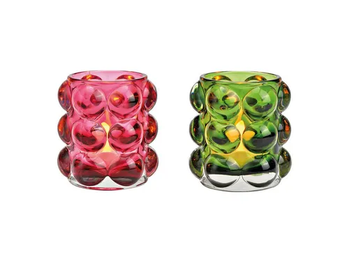 Wurm Windlicht Bubble – Farbenfrohes Glas Windlicht - Schickes Windlicht aus Glas in Pink oder Grün, ideal für stimmungsvolle Beleuchtung. Maße: 8x9x8 cm, ohne Leuchtmittel. Wählen Sie Ihre Lieblingsfarbe für ein individuelles Ambiente!