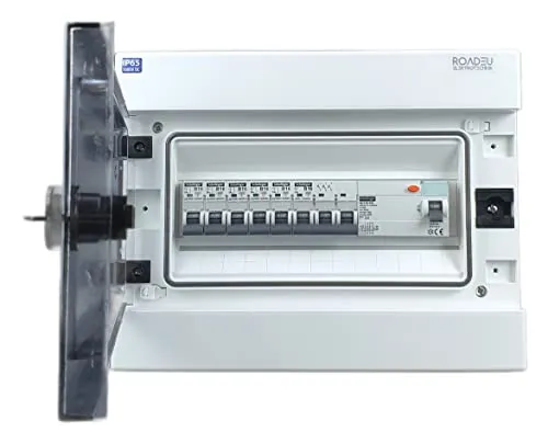 RoadEu - Leitungsschutzschalter - Komplett mit Fi Schutzschalter 40A 4P - 16A Sicherungsautomat B 3P und 1P - Aufputz Verteilerkasten - Sicherungskasten IP65 Außen Wasserdicht