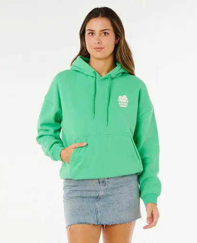 RipCurl Surf Puff Heritage Hood P/P grün (0060) S - Klassischer Damenpullover mit kapuze aus weichem 360G Peach-Stoff. Mit auffälligen Puffdrucken und praktischer Kängurutasche ideal für stylische Lagenlooks.