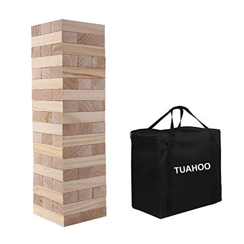 TUAHOO Riesenwackelturm Spiel Holz Stapelturm Builds Von 0.6m - 1,5m Groß Tumble Tower Spiele Jumbo Toppling Blocks Spielzeug Für Kinder Erwachsene & Familie