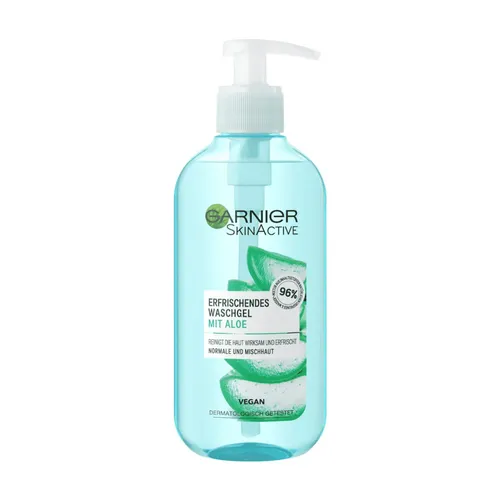 Garnier SkinActive Wash Gel mit Aloe-Extrakt 200 ml - Gesichtsreiniger für normale und Mischhaut, feuchtigkeitsspendend mit erfrischendem Aloe Vera-Duft in praktischer 200 ml Größe.