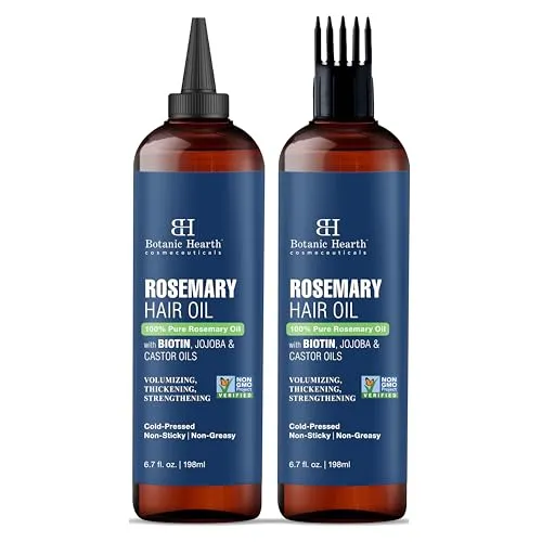 Botanic Hearth Rosmarinöl für Haarwachstum |Kräftigendes Haaröl mit Biotin, Jojoba und Rizinusöl für krauses Haar|Behandlung für trockene, geschädigte Kopfhaut |Für alle Haartypen | 198 ml (2er-Pack)
