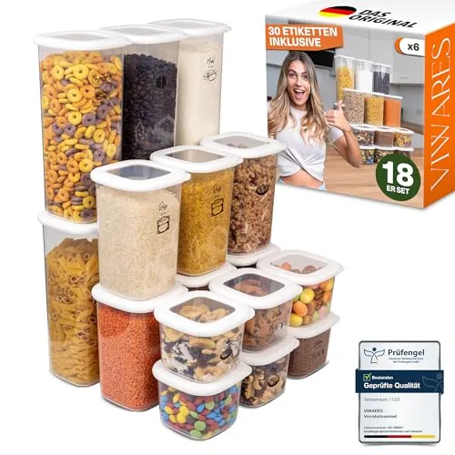 Viwares Vorratsdosen Set 18er, luftdicht und BPA-frei - Vorratsdosen-Sets, ideal für die stilvolle Aufbewahrung von Lebensmitteln, mit luftdichtem Deckel für langanhaltende Frische und platzsparendem, stapelbarem Design.