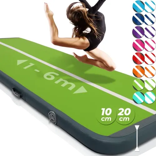 AIRTRACK Tumbling Matte 300x100x20cm mit Pumpe – Hellgrün-Grau - Vielseitige Airtrack Tumbling Matte für Indoor und Outdoor, ideal für Gymnastik, Akrobatik und mehr. Inklusive Luftpumpe und Reparaturset, leicht transportierbar und in verschiedenen Größen und Farben erhältlich.