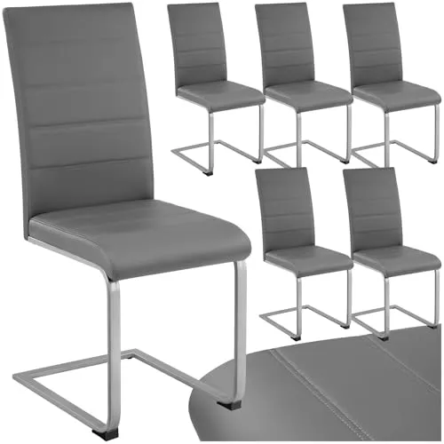tectake® Set Schwingstuhl - Gepolstert mit Kunstlederbezug - Stühle, 6er Set Hochlehner mit zeitlosem Design, ideal für Küche, Wohn- oder Arbeitsbereich und als Blickfang in Cafés oder Praxen.