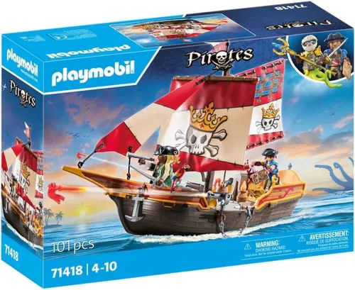PLAYMOBIL Pirates 71418 - Piratenschiff mit umfangreichem Zubehör, aufregende Abenteuer auf hoher See für Kinder mit abgerundeten Kanten und robustem Design