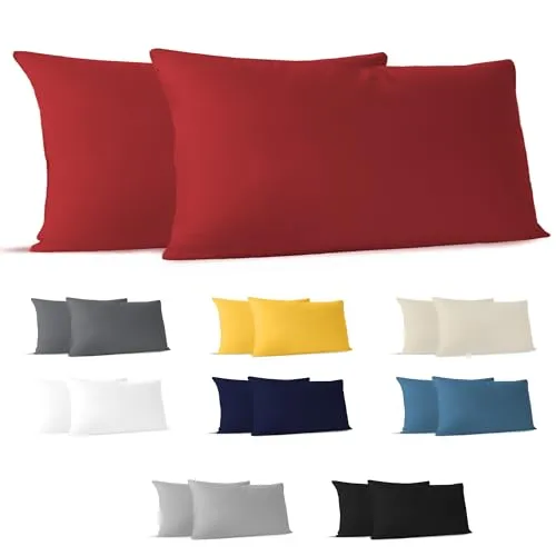 Kissenbezug 40 x 80 (Set mit 2) - 100% Jersey Baumwolle 150 g/qm Kissenbezüge -Rot - Für Kissen 40 x 80 cm - Kissenhülle - Kissenbezug - Resistent und Hypoallergen - Dreamzie