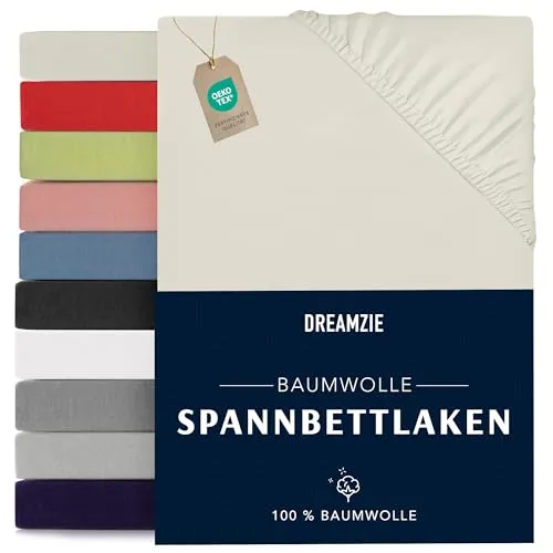 Dreamzie - Spannbettlaken 80x160cm - Baumwolle Oeko Tex Zertifiziert - Beige - 100% Jersey Spannbetttuch 80x160
