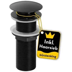Bürstenking Push-Open Ablaufgarnitur Ø 63/66 mm – Flexibles Ablaufventil mit Haarsieb - Praktische Ablaufgarnitur mit 6,6 cm Durchmesser, Push-Open-Funktion und Haarsieb. Ideal für ein einfaches Handling im Bad oder in der Küche.