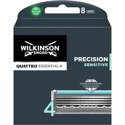 Wilkinson Sword Quattro Titanium Sensitive Rasierklingen für Herren - Nassrasierer mit 8 Klingen, Titan-Carbon-Beschichtung für weniger Irritationen und Aloe Vera für eine sanfte Rasur.