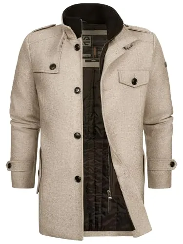 Indicode Herren Brandon Kurzmantel mit Stehkragen | Moderner Wollmantel für Männer in Greige, Größe S - Stylischer, leicht wattierter Herrenmantel mit praktischem Stehkragen und mehreren Taschen. Ideal für den Alltag und modisch kombinierbar. Hochwertige Verarbeitung und modernes Design für einen eleganten Look.