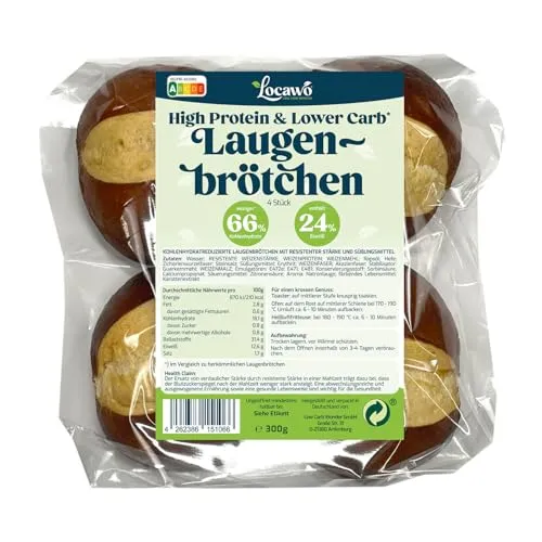 Locawo High Protein & Low Carb Laugenbrötchen | Eiweißbrötchen | Voller Weizengeschmack | ideal für eine eiweißreiche, kalorien- und zuckerreduzierte Ernährung