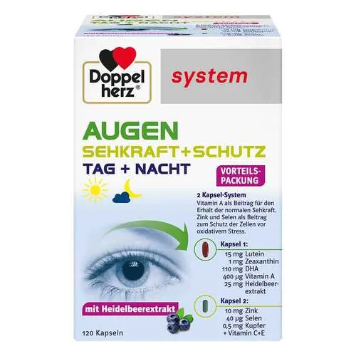 Doppelherz system Augen Sehkraft+Schutz Kapseln 95.2 g - Vitamine für die Augen, unterstützt die Sehkraft mit 15 mg Lutein, 1 mg Zeaxanthin und 110 mg DHA pro Kapsel für optimalen Zellschutz und Gesundheit der Augen.
