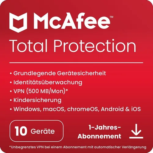McAfee Total Protection 2026 10-Geräte / 1-Jahr inkl.VPN - KEIN ABO / KEY