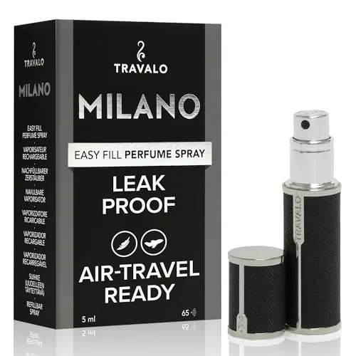 Travalo Milano Black Parfumzerstäuber - Parfümzerstäuber mit patentiertem Refill Pump System, auslaufsicher und robust für einen feinen Sprühnebel – ideal für unterwegs.