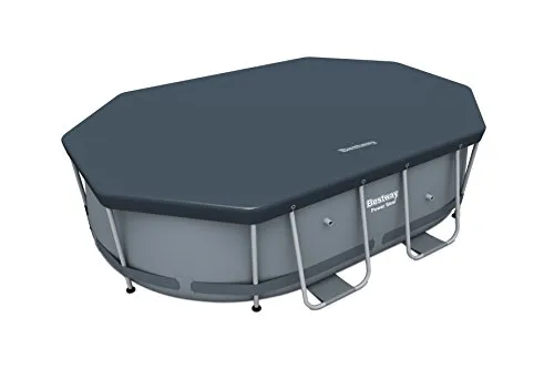 Bestway Abdeckplane für Power Steel Frame Pool oval, grau, 295 x 184 x 0,1 cm - Robuste Abdeckplane aus PVC für optimalen Schutz vor Schmutz. Mit praktischen Drainagelöchern und Befestigungsseilen für sicheren Halt.