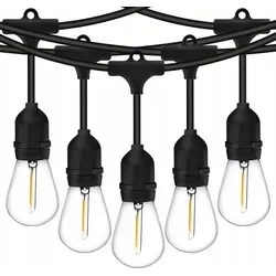 LUMILED Lichterkette Außen 10M mit 10 E27 LED Lampen - Warmweiß, Wetterfest - Die dekorative LUMILED Lichterkette mit 10 E27 LED-Lampen ist ideal für stimmungsvolle Abende im Garten. Mit spritzwasserdichtem Design und warmweißem Licht schafft sie eine einladende Atmosphäre für jede Feier.