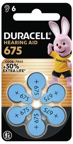 Duracell Hörgerätebatterien Größe 675 - 6er Pack, langlebig und quecksilberfrei mit EasyTab für einfachen Austausch