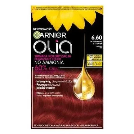Garnier Olia Big Kit Permanent-Haarfarbe 6.6 Intensywna Czerwień - Permanente Haarfarbe für Damen, die lebendige Farben und strahlenden Glanz bietet. Die Formel pflegt das Haar und sorgt für langanhaltende Ergebnisse, ideal für eine farbintensive Veränderung.