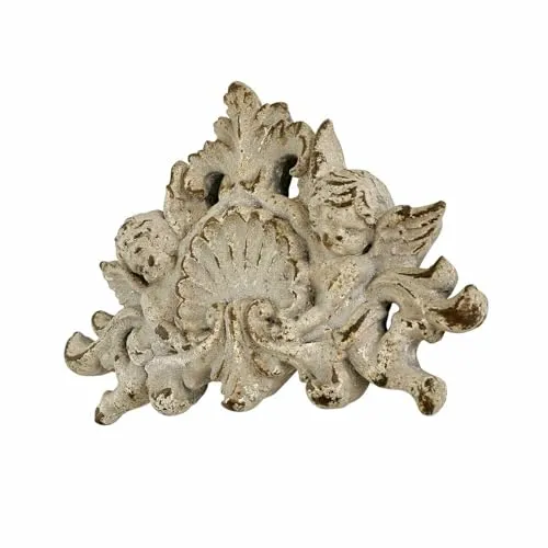 Loberon Wandornament Gordian, mit Engelchen & Muschel-Details, Stein-Optik mit Antik-Finish, Authentischer Vintage-Look, Romantik pur, Wanddeko, Magnesiumoxid, antikgrau