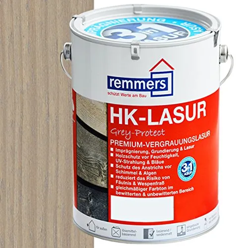 Remmers Holzschutzlasur HK-Lasur 3in1 Grey-Protect anthrazitgrau - Holzlasuren für optimalen Schutz und Pflege, 3in1 Formulierung für langanhaltenden Wetterschutz und ansprechende Optik in silbergrau (RC-970).