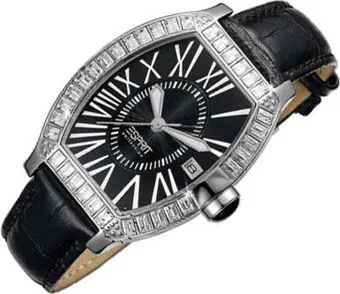 ESPRIT Collection EL900372003 Hestia Night Damenuhr - Elegante Armbanduhr mit ovalem Gehäuse aus Edelstahl, schwarzem Echtlederarmband und Quarzwerk. Wasserdicht bis 3 bar, ideal für jeden Anlass.