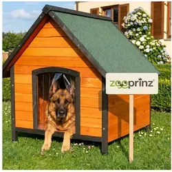 zooprinz Premium Hundehütte Luna - Wetterfestes Vollholz mit Öffnungsdach - Hundehütte aus wetterfestem Vollholz, ideal für draußen. Mit öffnungsbarem Dach und Lamellentür für einfache Reinigung und optimalen Schutz vor Witterung.