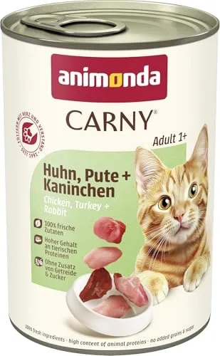 animonda Carny Adult Katzenfutter, Nassfutter für ausgewachsene Katzen, Huhn, Pute + Kaninchen, 6 x 400 g