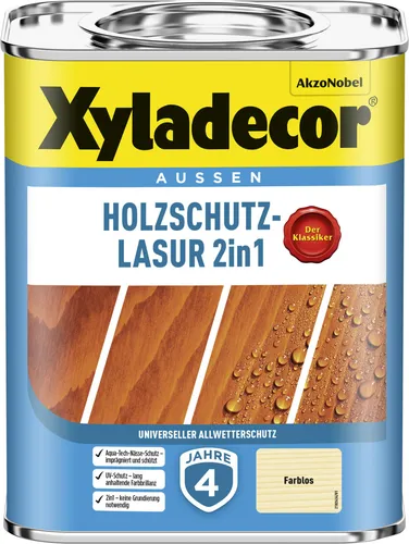XYLADECOR Holzschutz-Lasur Farblos 750 ml - Wetterfester Schutz für Ihr Holz - Xyladecor Holzschutz-Lasur Farblos 750 ml, ideal für langlebigen Wetterschutz und Pflege von Holzoberflächen.