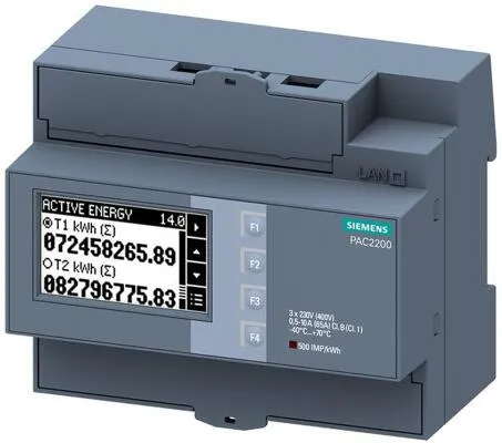 Siemens 7KM2200-2EA40-1CA1 SENTRON Messgerät - Multifunktionsmessgerät 7KM PAC2200 mit LCD-Display, misst Schein-, Wirk- und Blindenergie und ist ideal für die präzise Energieüberwachung in Industrieanwendungen.